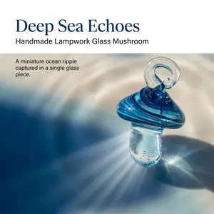 Handmade Lampwork Glass Mushroom Pendant - Non-Natural Crystal Jewelry Making Accessory with Ocean Aesthetic