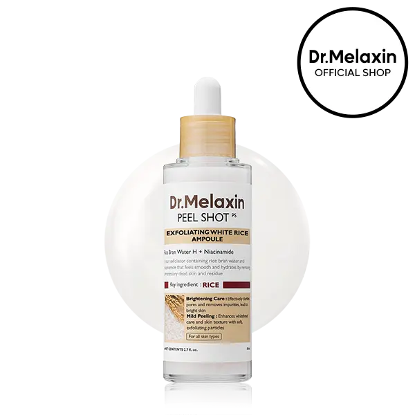 [Dr.Melaxin Official] Peel Shot Glow White Rice Peeling Ampoule, Black Head Remover Korean Skin Care Soft Exfoliating Face and Body Dead Skin Cells Remover for All Skin Types, 80ml