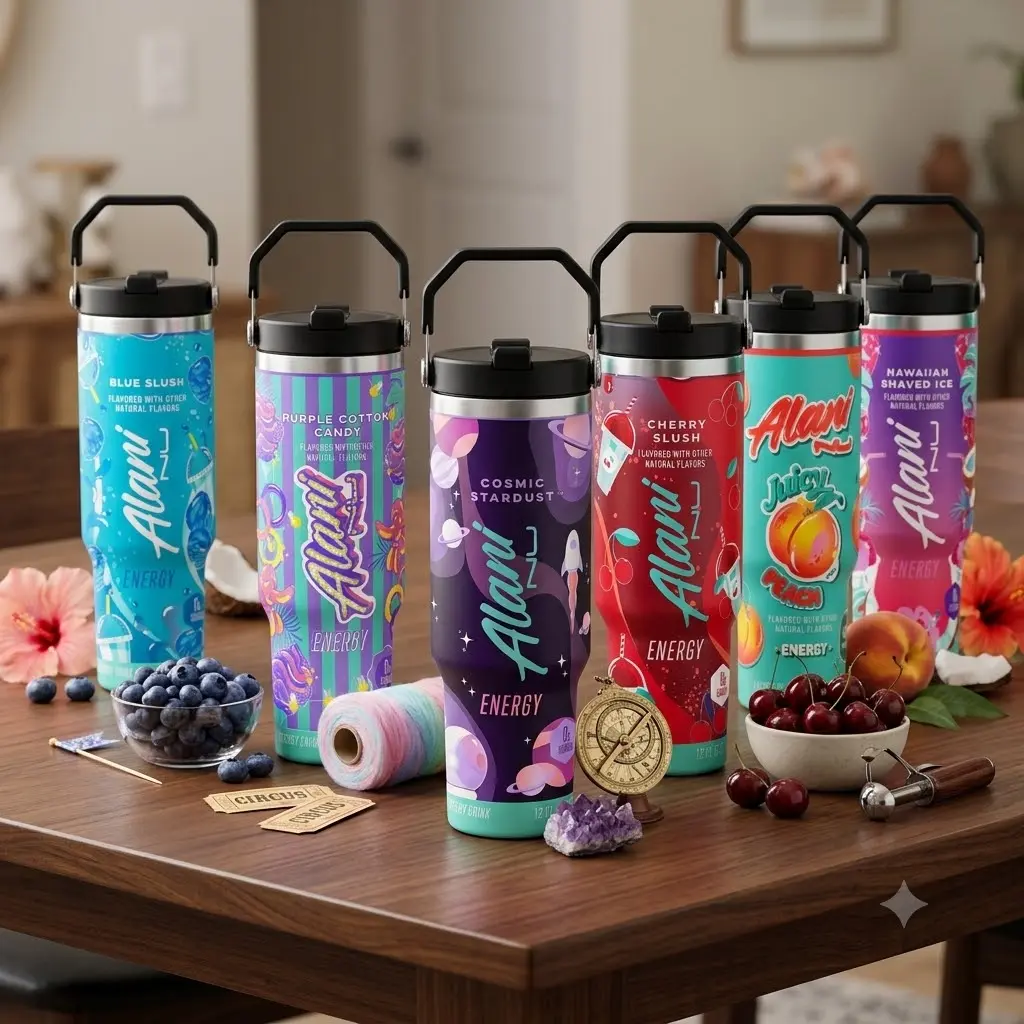 V2 40oz 30oz 20oz Tumbler With Handle & Straw, Alani Nu Energy Drink Editions Travel Mug, Vacuum Insulated Stainless Steel Cup, Gift For Gift for Energy Drink Fans