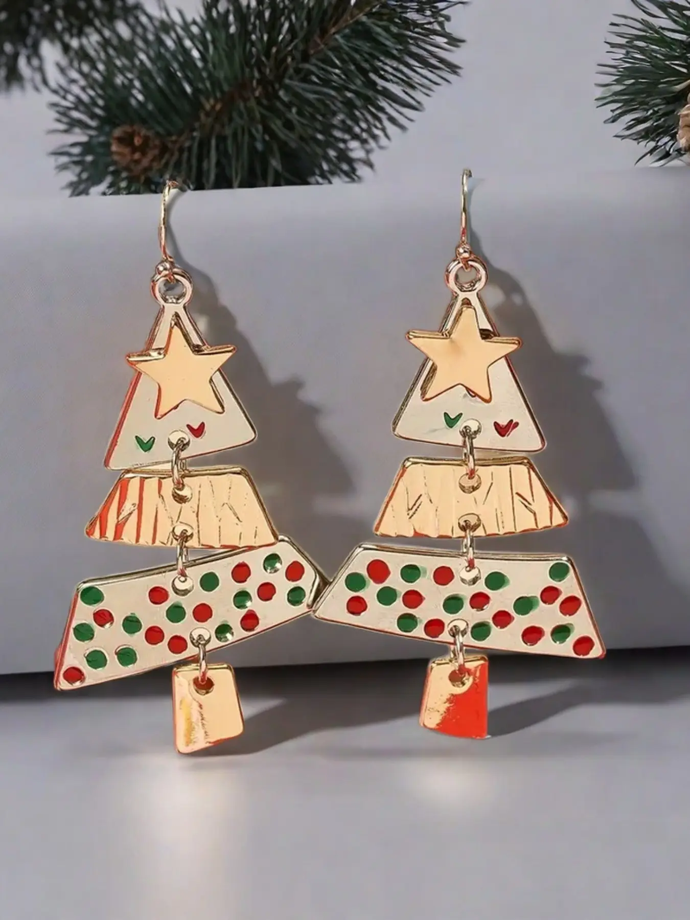 Women's Christmas Tree Earrings, Exaggerated Metal Fashion Jewelry, Trendy Fashionable Accessories, Long Party Statement Ear Studs, High-End Design Accessories