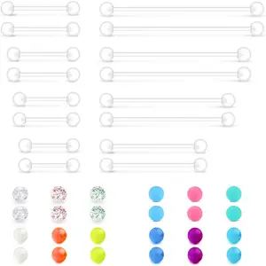 14g Plastic Industrial Barbell Earrings Pregnancy Belly Button Ring Nipple Tongue Rook Eyebrow Piercing Retainer Flexible Clear Curved Barbell Replacement Balls for Work Surgery