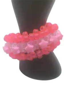 Kandi Rotating Cuff Hot Pink Clear White light pink stars Kandi Bracelet Stim/Fidgeting Spin Around Pony Beads EDC