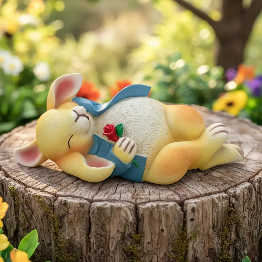 Daisy Polyresin Easter Bunny Figurine - Synthetic Animal Home Decor Statue, Various Designs, Nature-Inspired Desktop Ornament, Earth Day Gift, Indoor/Outdoor All-Seasons Use, Box-Included