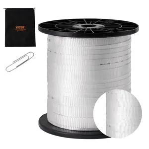 VEVOR Polyester Pull Tape, TikTokShopBlackFriday, 3/4" x 318' Mule Tape Flat Rope, 2500 lbf Tensile Capacity, Printed Webbing Cable Pulling Tape for Packaging, Gardening, Commercial Electrical, Conduit Work, White