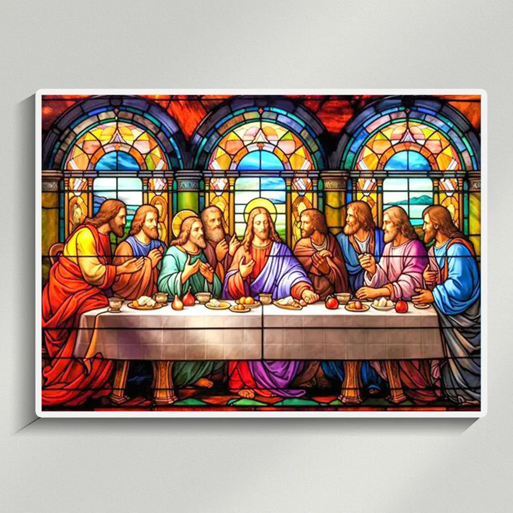 5D DIY Diamond Painting Kit - Jesus Last Supper Full Round/Square Rhinestone Beads, Cross-Stitch Diamond Painting with Plastic Tray, Kits for Adults, Home Wall Decoration, Handmade Lovers Gift, Decoration Ideas
