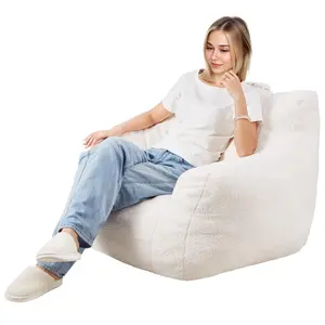 VEVOR Bean Bag Chair,  3 feet Bean Bag Chair with Soft Armrests and Storage Pocket, 25D Memory Foam Filled with Soft Teddy Velvet Cover, Bean Bag for Bedroom or Playroom, White