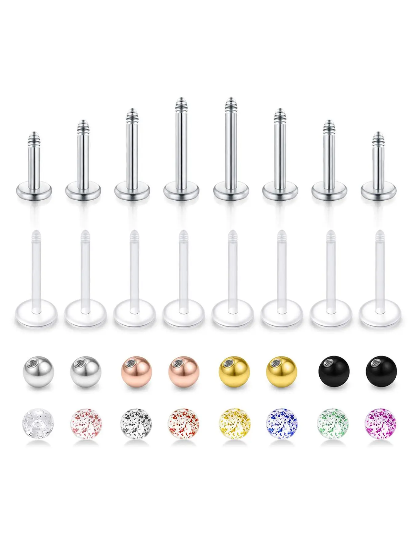 16pcs/set Unisex Punk Style Beaded Design Lip Labret Studs, Stainless Steel Trendy Lip Studs & Stud Earrings, Fashionable Body Jewelry for Women & Men, Body Piercings, High Quality Jewelry
