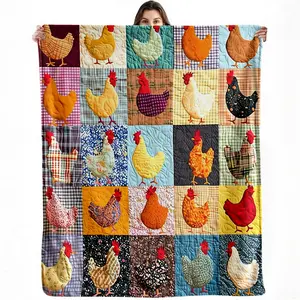 Farmhouse Chicken Blanket Hen Patchwork Farm Animal Throw Blanket for Sofa Bed