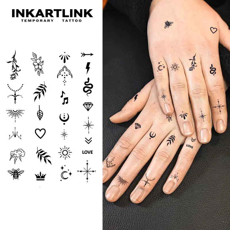 INKARTLINK Tattoo Tech, 2 Sheets Semi-Permanent Temporary Tattoos, Henna Finger Tattoo-1, Adult Art Design,Lasts 1-2 Weeks, Waterproof, Realistic Look, No Adhesive, No Reflection,For Man And Woman,Ideal for Swimming, Party