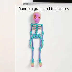 Halloween 3D Printed Skeleton Magnet Toy Craft, Magnetic Fridge Decoration, Jointly Moveable Skull Decor Gift for Halloween Party