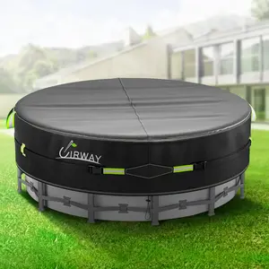 UIRWAY round above ground pool cover, UV-resistant solar tarp with reflective strips, rope tie, glow stakes—durable& heat protection