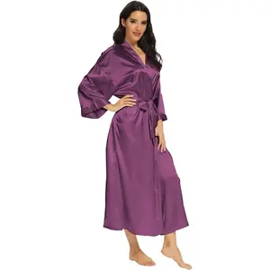 Women's Long Silk Robes Lightweight Long Satin Robes Full Length Sleepwear Dressing GownGift