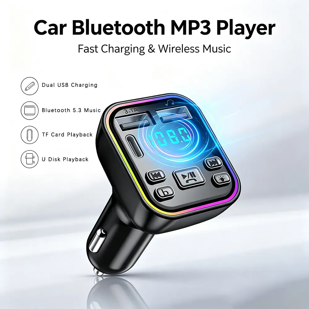 Bluetooth 5.3 FM Transmitter  MP3 Player Bluetooth  Adapter Wireless Audio Receiver Dual  3.1A Fast Charger Hands Free Calling Lossless Music Player Supports TF Card  Drive LED Voltage Display 7 Color RGB Light  Essentials Auto Accessories sohochic