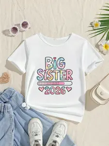 Big Sister 2026 Colorful Graphic Kids T-Shirt Sibling Announcement Casual Short Sleeve Tops