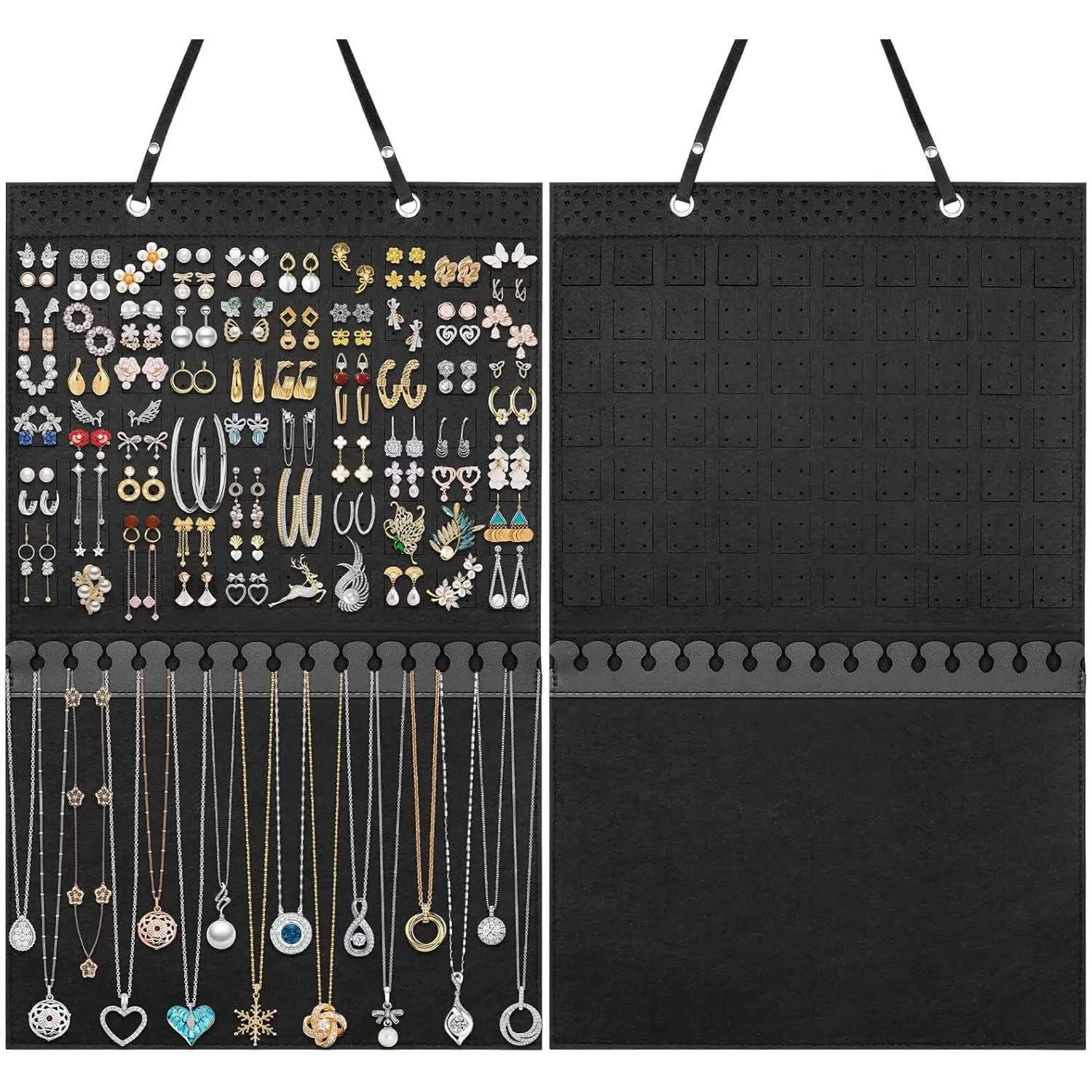 Hanging  Holder, Large Earrings Necklaces Organizer Storage for Earrings, Necklaces, Bracelets, Enamel Pins and Ankles,  Display Storage Hanger for Wall, Closet and Door