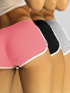 Daily casual sports home essential slim-fit women's Soft Stretch Shorts three-piece set, Basic Womenswear