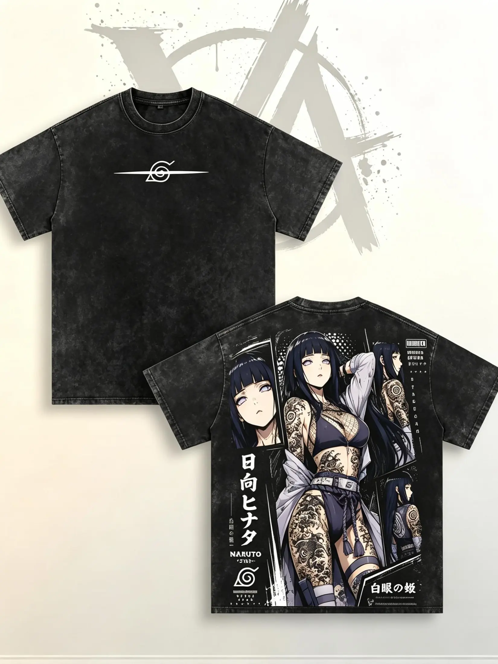 [AVT]Hinata Hyuga Naruto Tee – Hinata Hyuga Vintage Washed T-Shirt, Japanese Irezumi Tattoo, Gothic Dark Fantasy Blackwork, Byakugan Princess, Hyuga Clan Anime Manga Graphic Tee, Heavy Cotton Unisex Oversized Streetwear Top,funny shirts men,student shirt