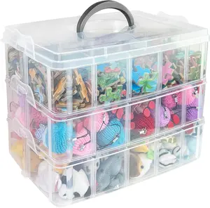 3-Tier Stackable Bead Organizer with Adjustable Dividers - 30 Compartments Plastic Storage Box for Washi Tape, Lego Pieces, Rock Collection & Sewing Threads - Portable Craft Case with Handle