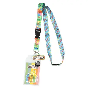 Sesame Street Lanyard ID Badge Holder Keychain with 2" Rubber Charm and Collectible Sticker