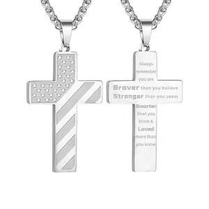 New American Flag Cross Necklace Men Stainless Steel Chain with Bible Pendant Encouragement Gift Boyfriend or Son gift  for  my  son thoughtful idea
