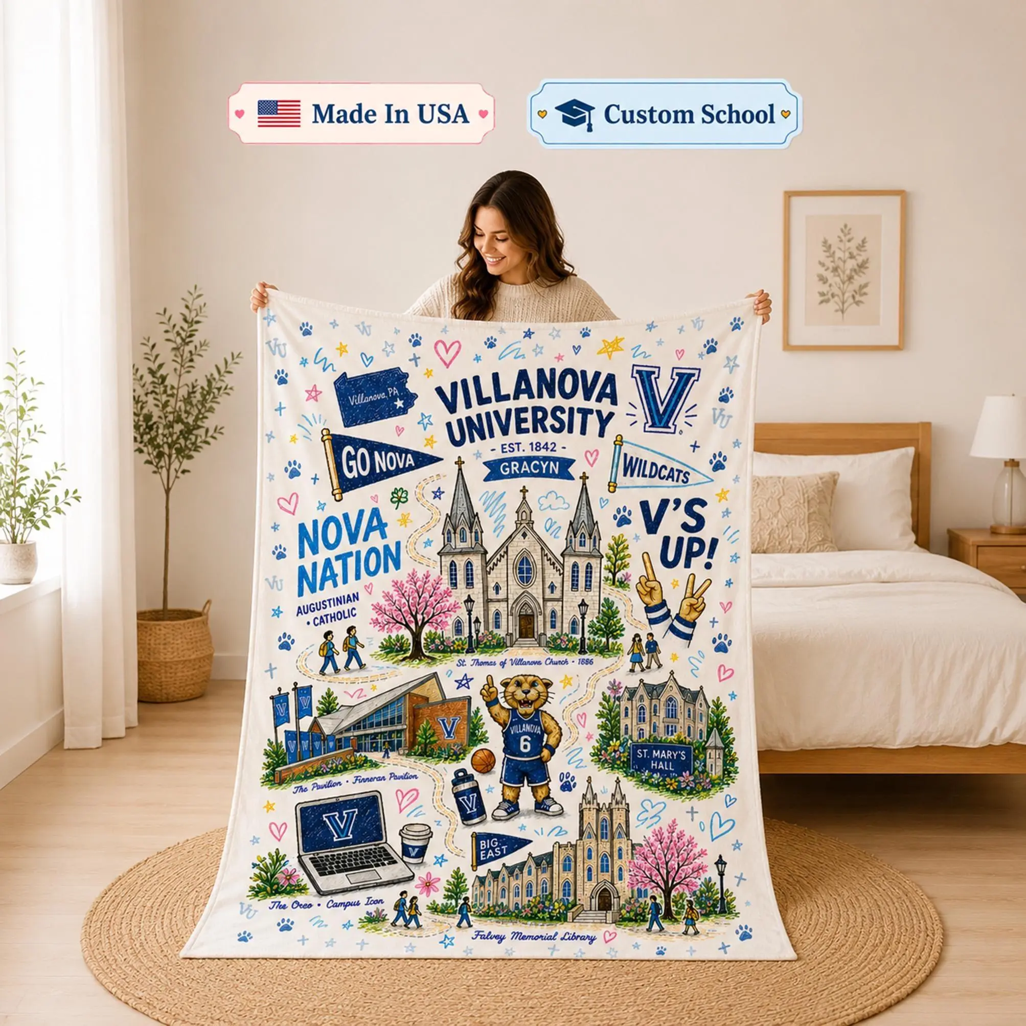 Custom College Fleece Blanket Personalized University Dorm Throw Graduation Gift For Students Senior Alumni