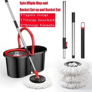 Mop and bucket set,spin mop and bucket,Office, Home, 360 ° Rotary  Barrel System with 3 Microfiber  Replacement Heads  Stainless Steel Adjustable Handle for  Cleaning, Car Wash, Wall Cleaning Telescoping Spin Mop Set