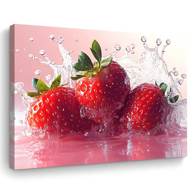 Room Decoration 1 Piece Strawberry Splash Canvas Print, Woven Wooden Frame Wall Art, Suitable for Living Room, Bedroom, Kitchen, Home Office Decoration, Suitable for Weddings, Birthdays, Bachelorette Parties, Holy Communion