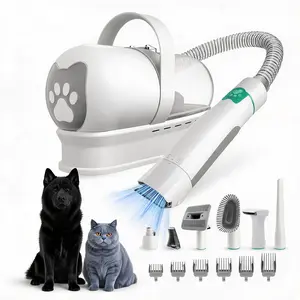 7-in-1 Low Noise Electric Pet Hair Shaver and Collection Vacuum System, Comprehensive Cats & Dogs Grooming Station with Multi-size Combs, Claw Grinder & Fabric Brush