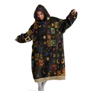 hoodie blanket，Wearable Blanket，Boho Patchwork Hooded Blanket, Wearable Throw, Vintage Print, Adult Hoodie Blanket, Warm and Comfortable, Large Pocket, Perfect Gift，Christmas Gift,Valentine's Day gift, Soft Comfy Blanket