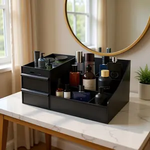 Men's Cologne Storage Rack, BathroomCounter Organizer and Perfume Tray withToothbrush and Sink Brush Holder, DurablePlastic Organizers, Cosmetic Storage Box,Versatile Organizer
