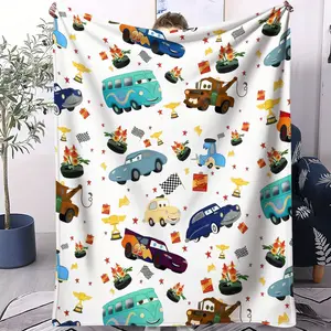Childhood Animation Memories Are Printed with Cars Childish Fun and Joyful Printed Blankets, Flannel Blankets, Soft and Comfortable, Suitable for Bedrooms, Sofas, Travel, Etc., Fashionable and Durable, Suitable for All Seasons, Durable Construction