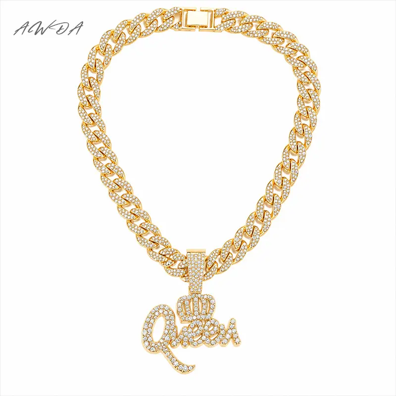 Men's Cuban Link Design Necklace - Chunky Hip Hop Crown & Queen Pendant Layered Chain, Stylish Costume Jewelry for Party, Birthday Gift, Suitable for Swimming, Shower, Perspiring, Stylish Accessories, Jewelry Pouch, Father's Day