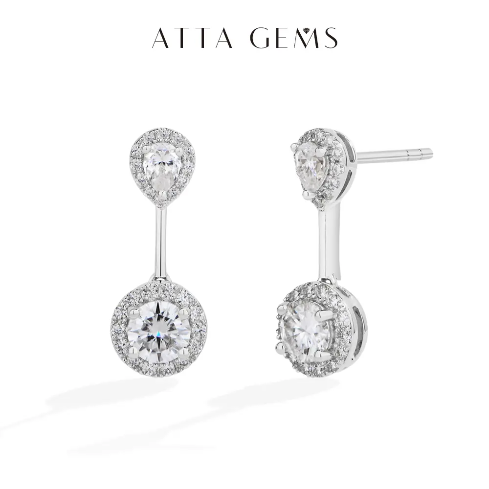 Moissanite Earrings for Women, S925 Sterling Silver Pear & Round Cut Drop Style, D VVS1 Sparkling Party Jewelry with a Luxurious Appearance