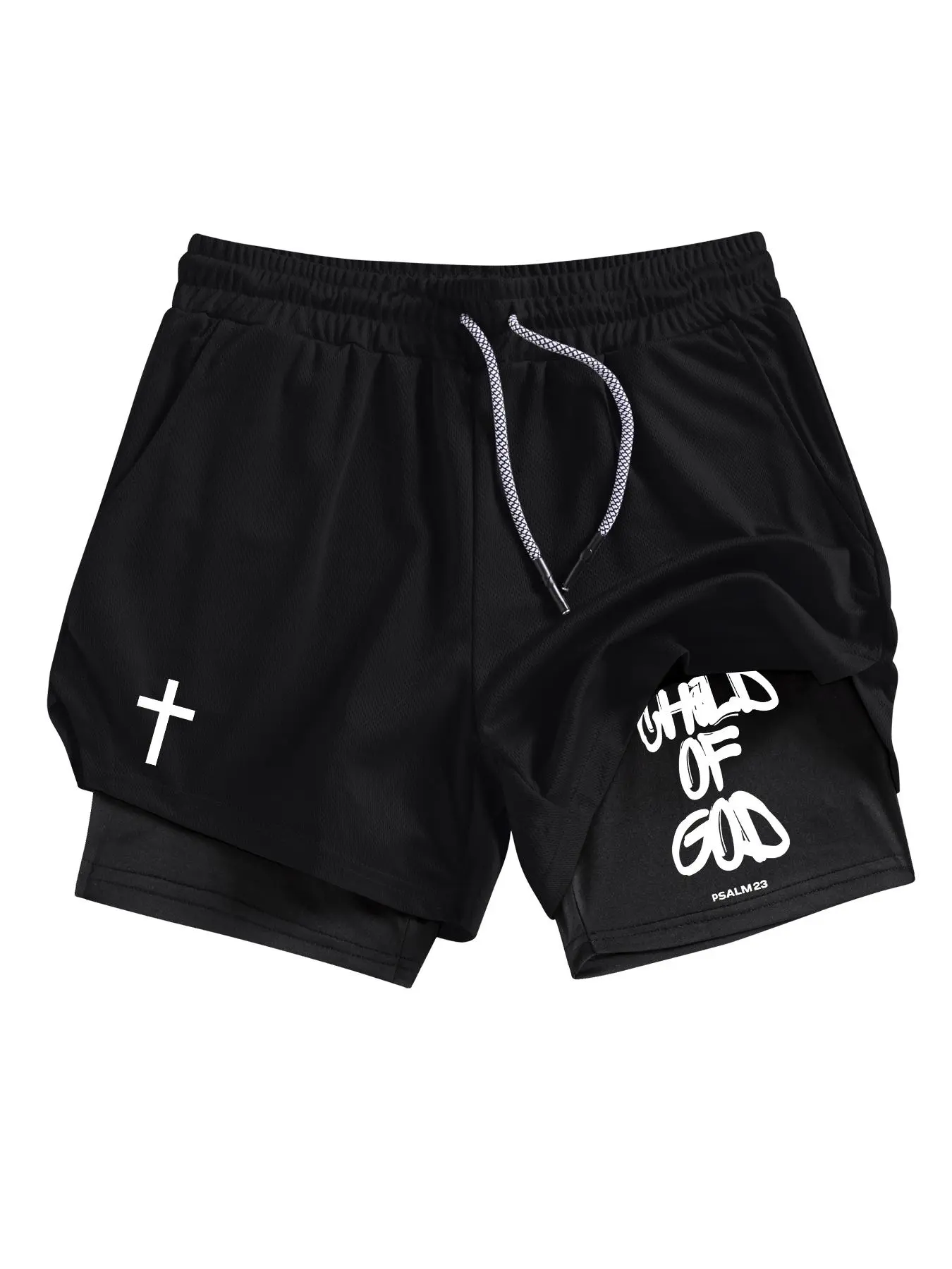 Men's Cross Print Pocket Gym Shorts, Graphic Fitness Shorts, Streetwear Sports Shorts, Regular Fit Breathable Quick Drying Shorts for Gym Workout Running, Casual Men's Sportswear for Summer