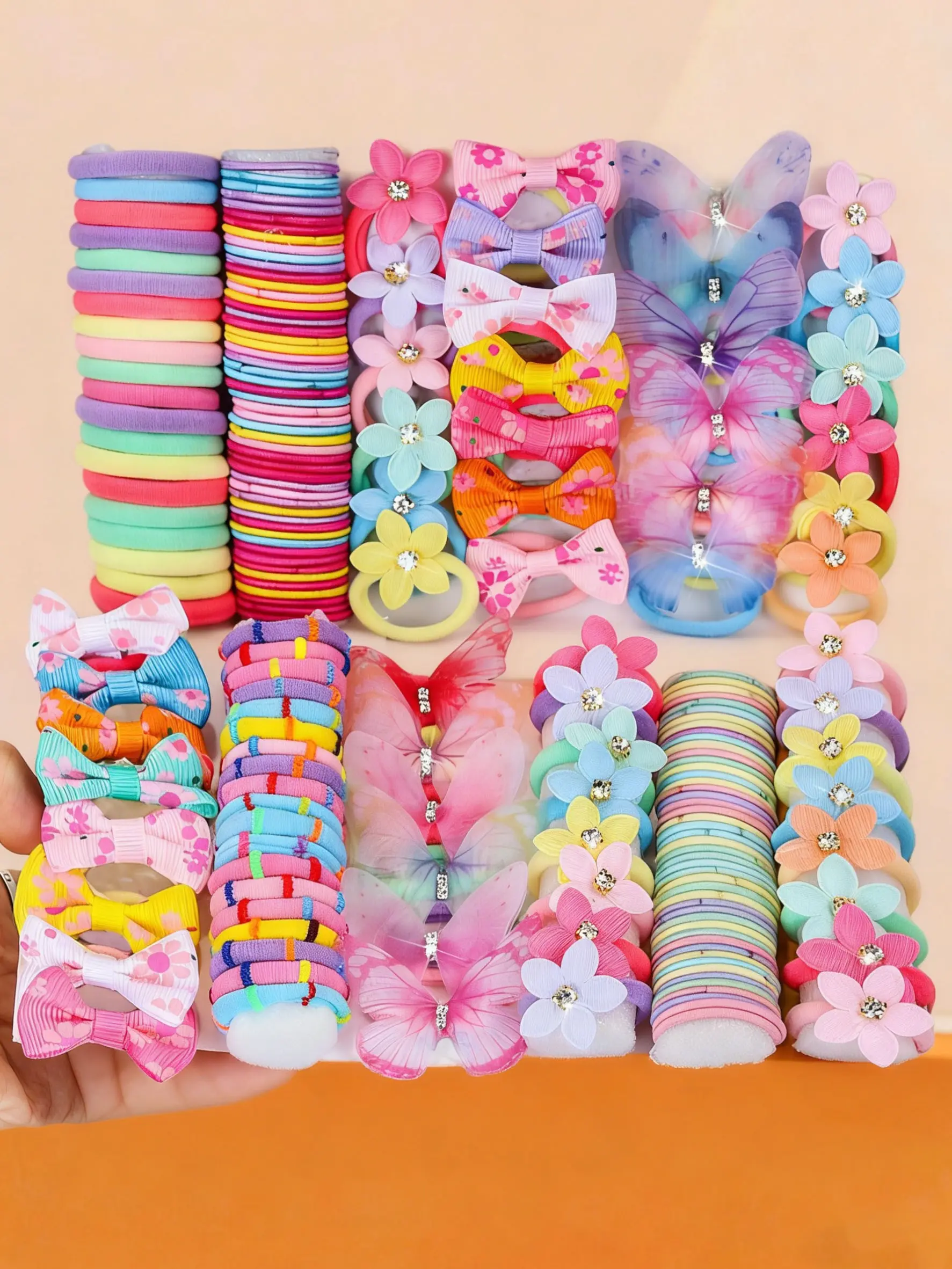 176 Piece Rainbow Hair Accessories Set, Includes Rainbow Hair Ties, Colorful Rubber Bands, Butterfly Clips, Flower Barrettes, Cute Cartoon Bowknot for Girls