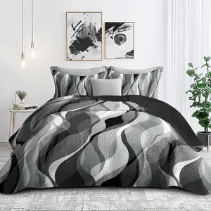 Classic Line  Bedding Quilt  Size Modern Grey Black and White Stripe Quilt with 2 Shams, Gray and White Comforter Sets Lightweight Breathable Bedspreads Coverlet, 96''x106''