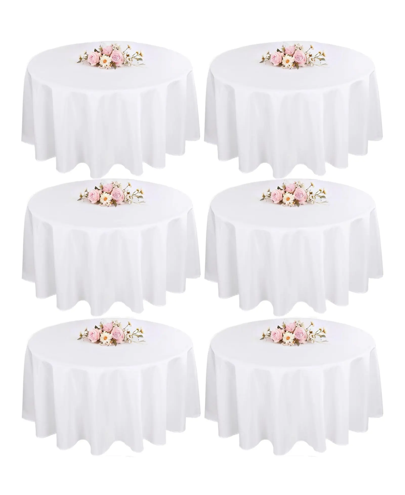 EMBER 6-Pack Round Tablecloths (Fits 2.5-8 ft Tables) - 60/90/120" Premium Polyester Table Covers, Resistant Bulk Linens for Weddings, Banquets, Buffets, Parties & Catering Events