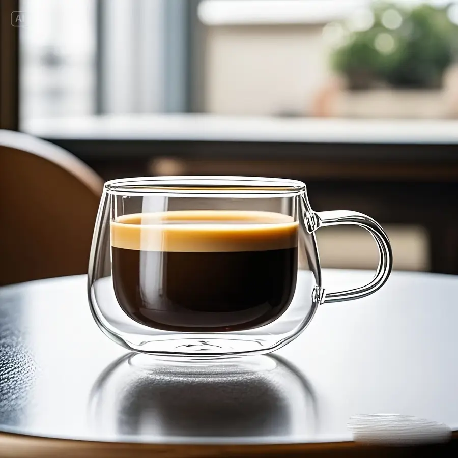 3.7oz (Approx. 110g) Small Capacity Transparent Glass Double-Walled Coffee Cup with Handle, Insulated, Cappuccino, Tea, Latte Cup, Beverage Cup
