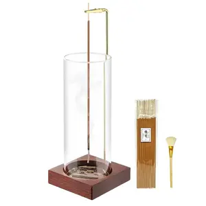 Home Decor Incense Burner – Wooden Holder with Anti-Ash Glass Tray, 20 Incense Sticks