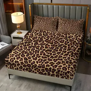 3-Piece Luxury Leopard Print Bedding Set — Cheetah-Patterned Fitted Sheet Set for Bohemian-Style Wild Bedroom Decor — Soft & Comfortable Simple and Stylish— Includes 1 Fitted Sheet and 2 Pillowcases