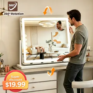 vanity mirror with lights tabletop, LED Makeup Mirror，Hollywood Mirror with 3 Color Modes & Adjustable Brightness，Women Gift