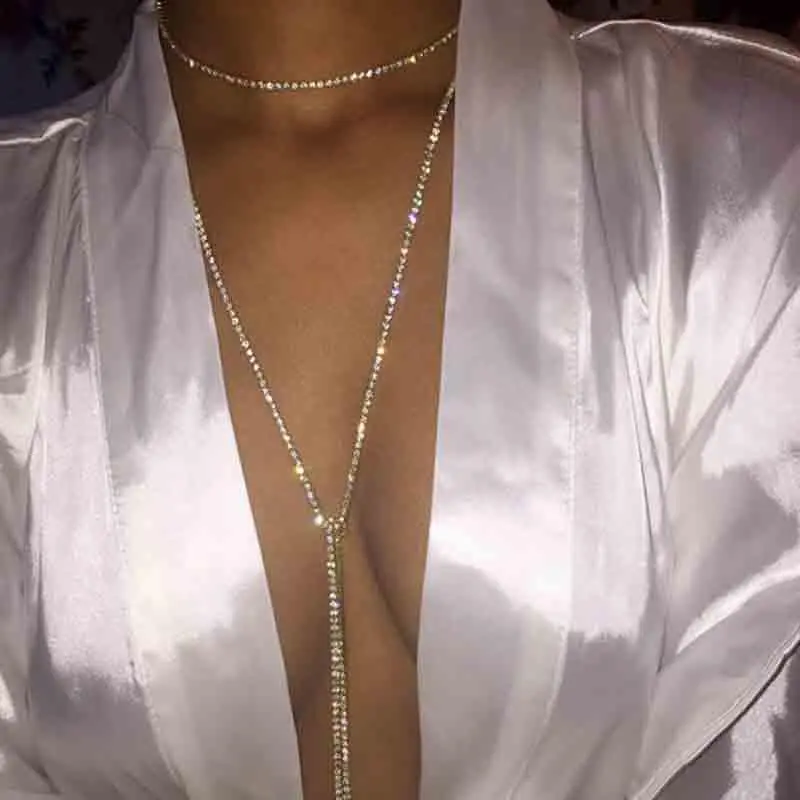 Long Rhinestone Choker Crystal Gem Luxury Collar Choker Necklace Women 2021 Maxi Statement Necklace Chocker Jewelry Gift
