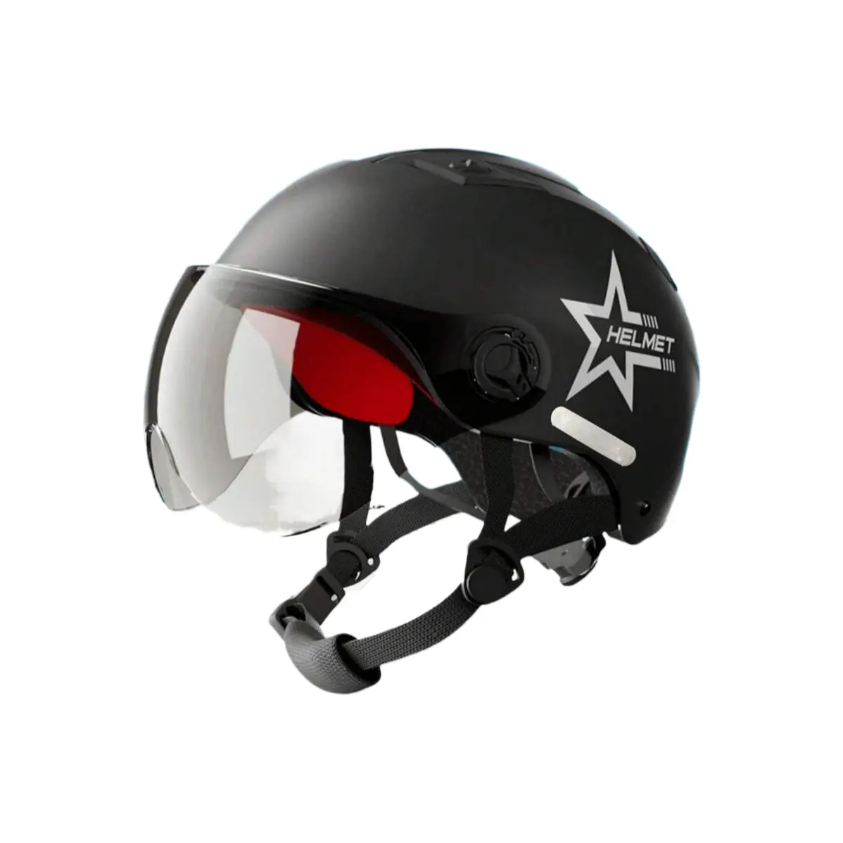 An Electric Vehicle Safety Helmet For Men And Women, Five-Pointed Star Icon, Fashionable Sunglasses Helmet, Reinforced ABS One-Piece Shell Full Face Uv Rays Visor