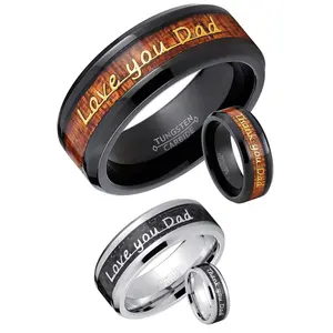 Men's Tungsten Carbide Ring Band Love you Thank you Dad Father's Day Carbon Fiber Inlay 8MM