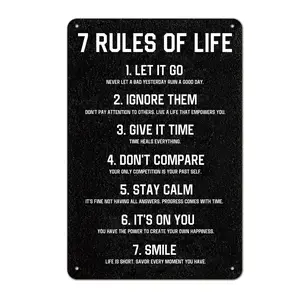 7 Rules of Life Motivational Sign - Metal Wall Art for Home, Office, Classroom, Bedroom - Durable Inspirational Quote Decor for Men, Women