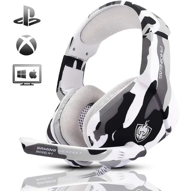 [New Deal] Gaming Headset for PS4, One, PC, Laptop, Mac, Nintendo Switch, 3.5MM PS4 Stereo Headset Over Ear Headphones with Noise-Cancelling Mic, Bass Surround - Camo
