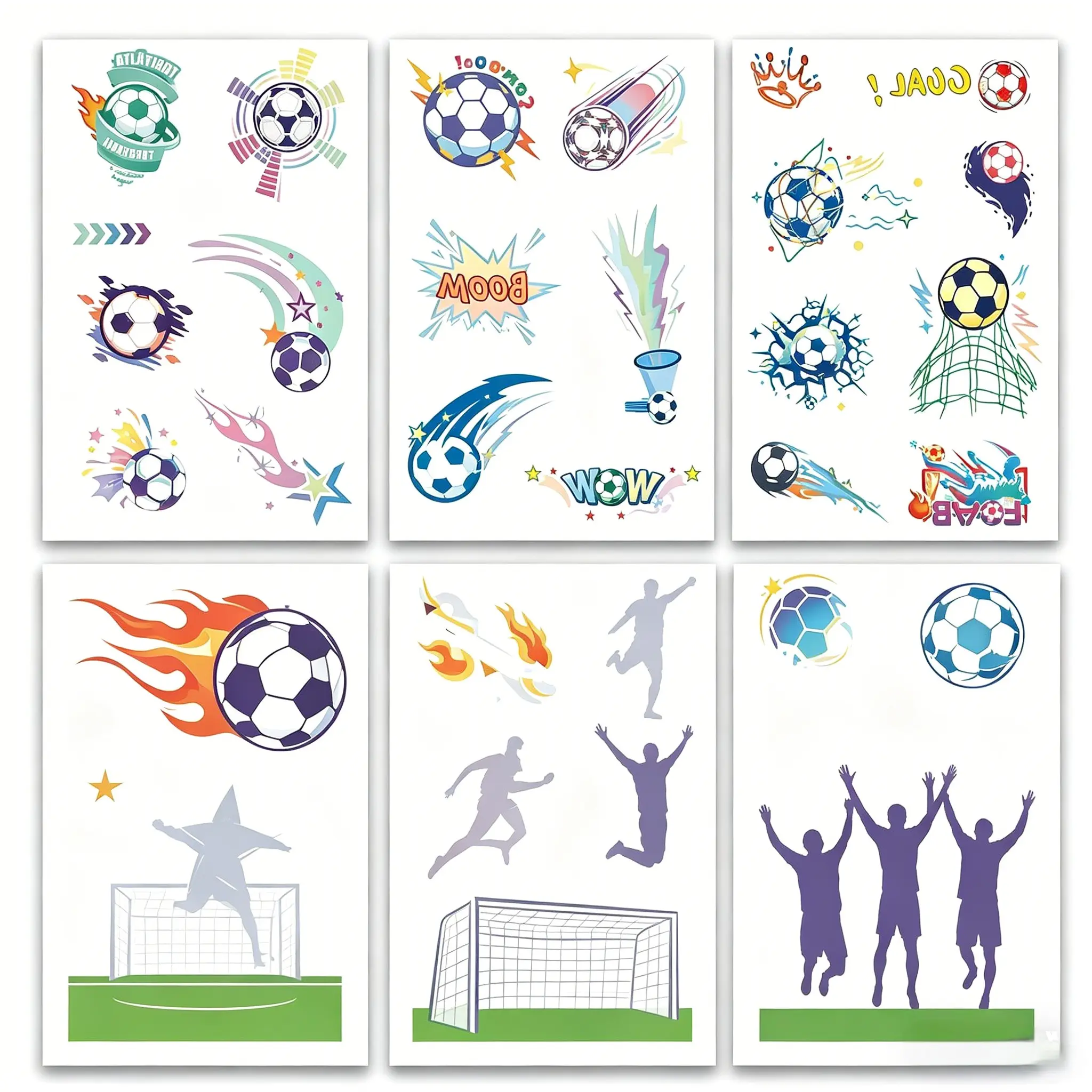 Soccer Temporary Tattoos for Fans & Teens, 6 Sheets Waterproof Flag Stickers - Festive Party Favors, Match Day & Summer Gifts
