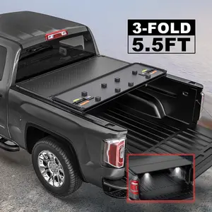 3-Fold 5.5FT Bed Hard Tonneau Cover For 2014-2025 Toyota Tundra Truck w/Led Lamp