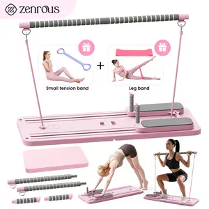 4.0 New Upgrade ZENROUS Pilates Board with Pilates Bar, Multi-functional Ab Exercise Board, Foldable Home Pilates Reformer, Maximum Load 300 lbs Fitness Board with Kneeling Pad and Timer, Abs Workout Equipment for Abdominal