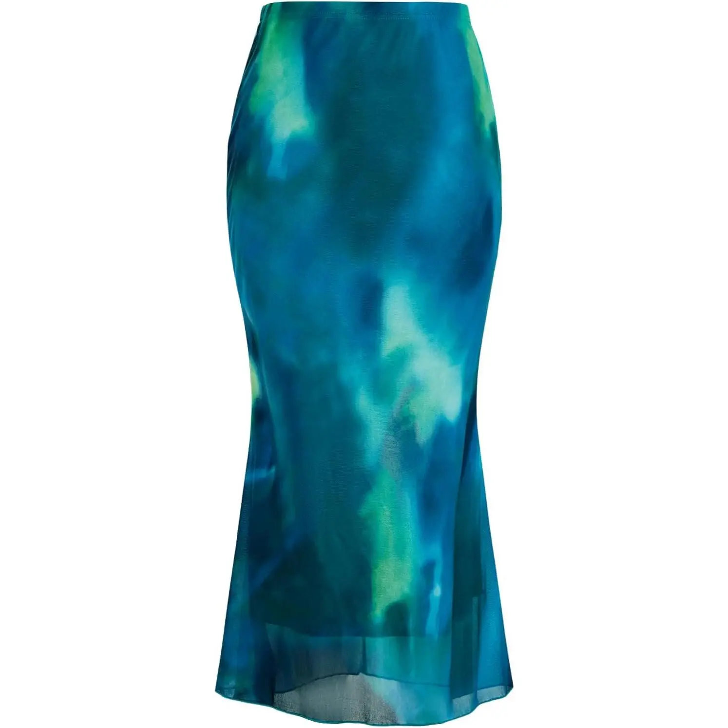 Women's Midi Skirt Mesh Tie Dye High Waisted Bodycon Fishtail Skirt
